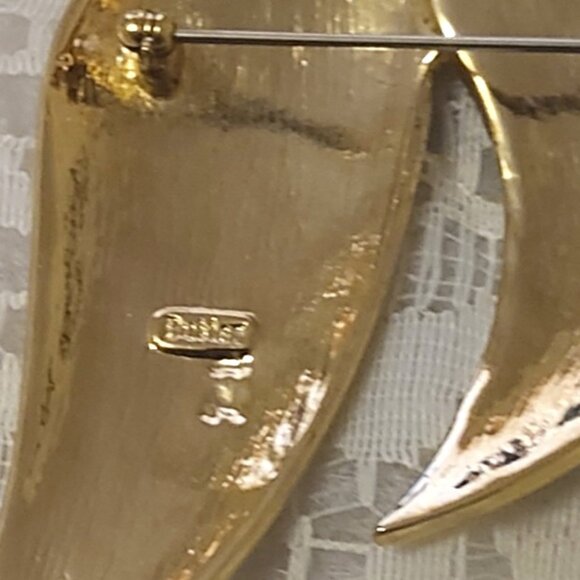 Vintage Butler Clear Rhinestone Gold Plated Leaves Metal Brooch Art Deco Jewelry - Picture 7 of 8